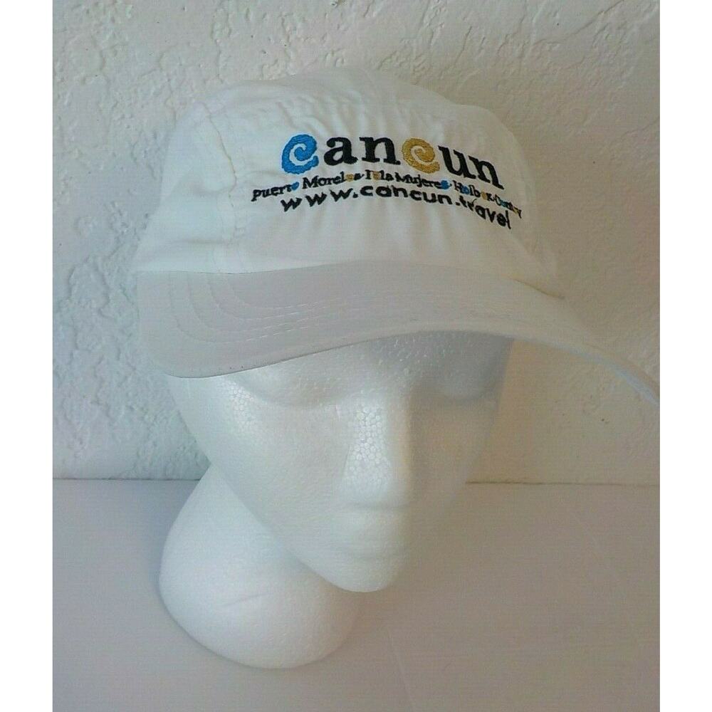Cancun Travel White Cap Baseball Hat One Size Adjustable Strap Souvenir